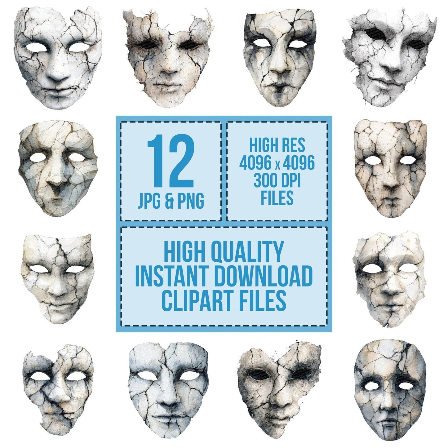 Halloween Watercolour Haunted Mask Clipart Set (DDD005787)