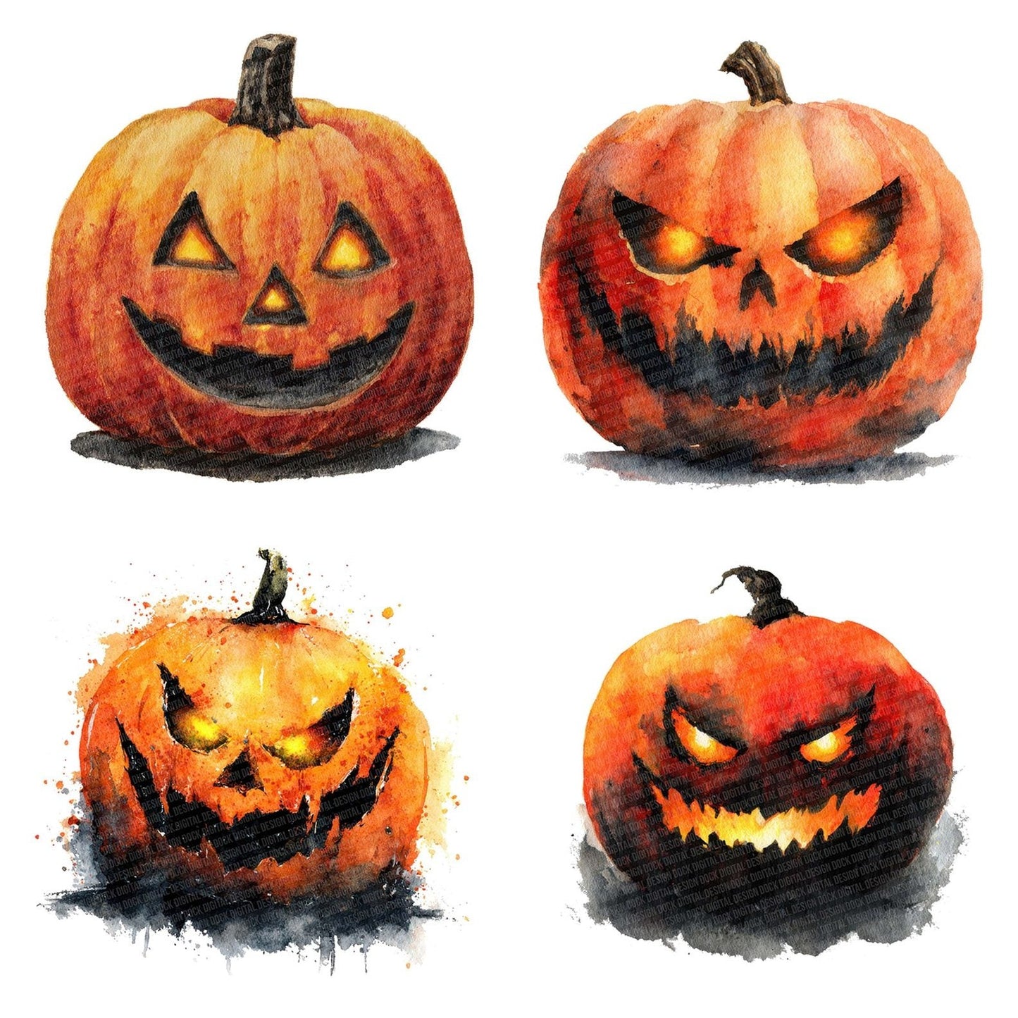 Halloween Watercolour Jack O Lantern Clipart Set (DDD005789)