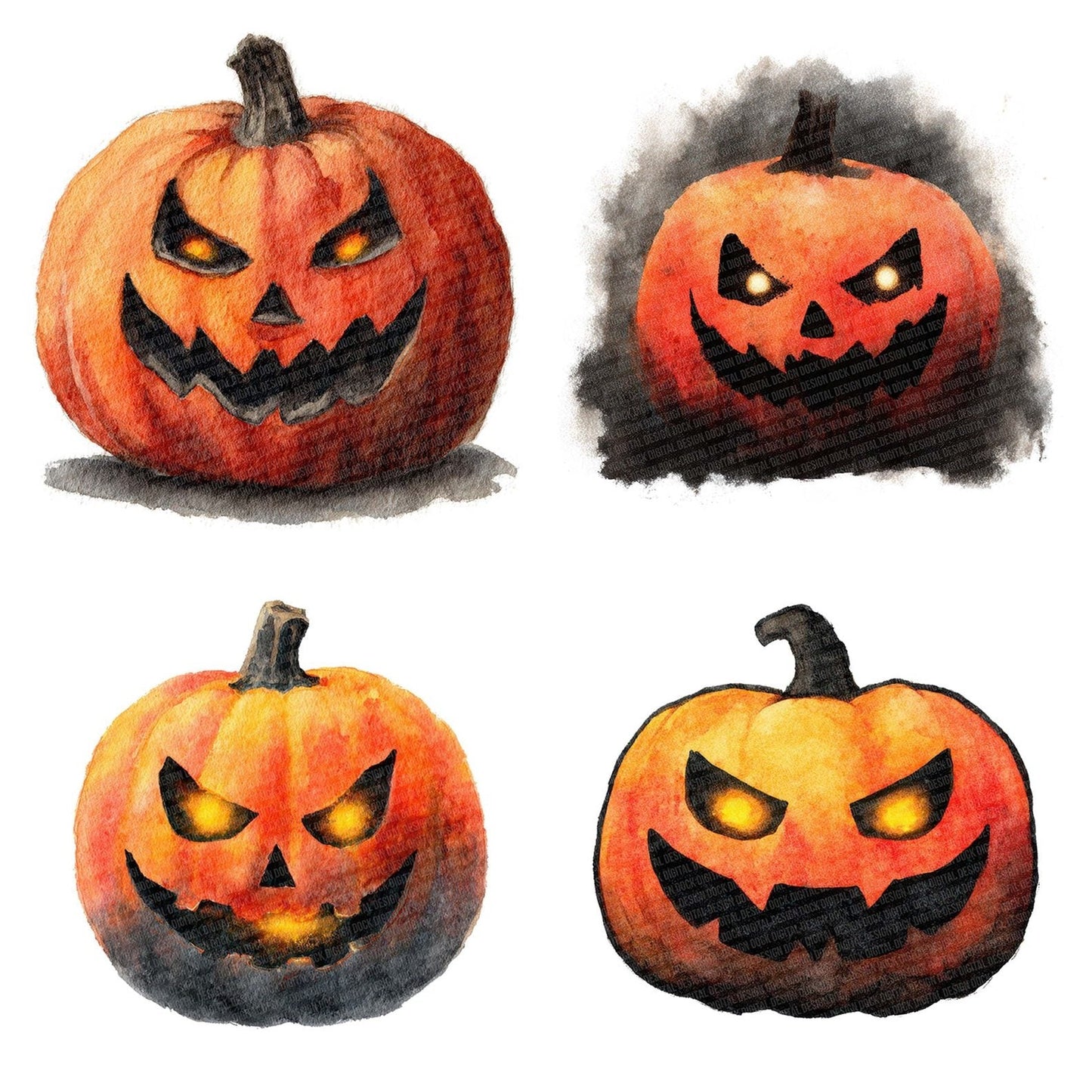 Halloween Watercolour Jack O Lantern Clipart Set (DDD005789)