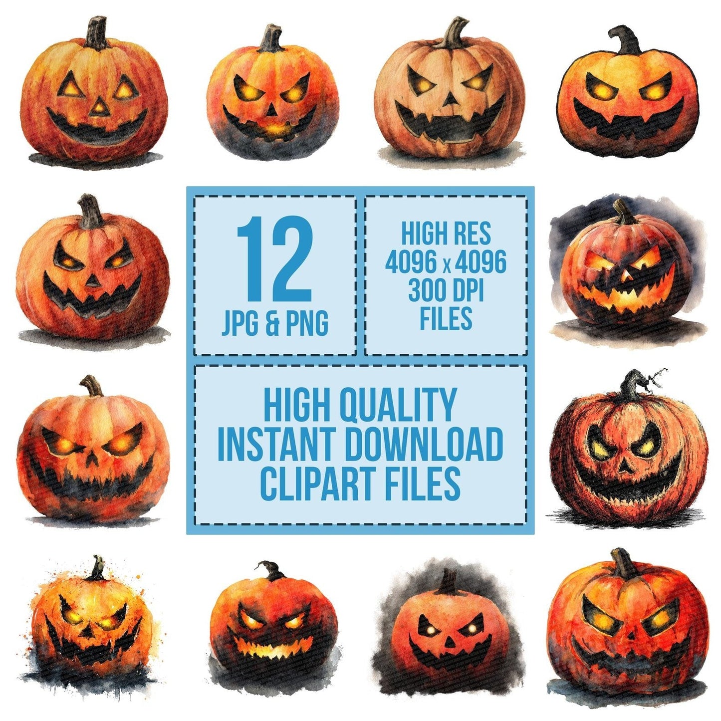 Halloween Watercolour Jack O Lantern Clipart Set (DDD005789)