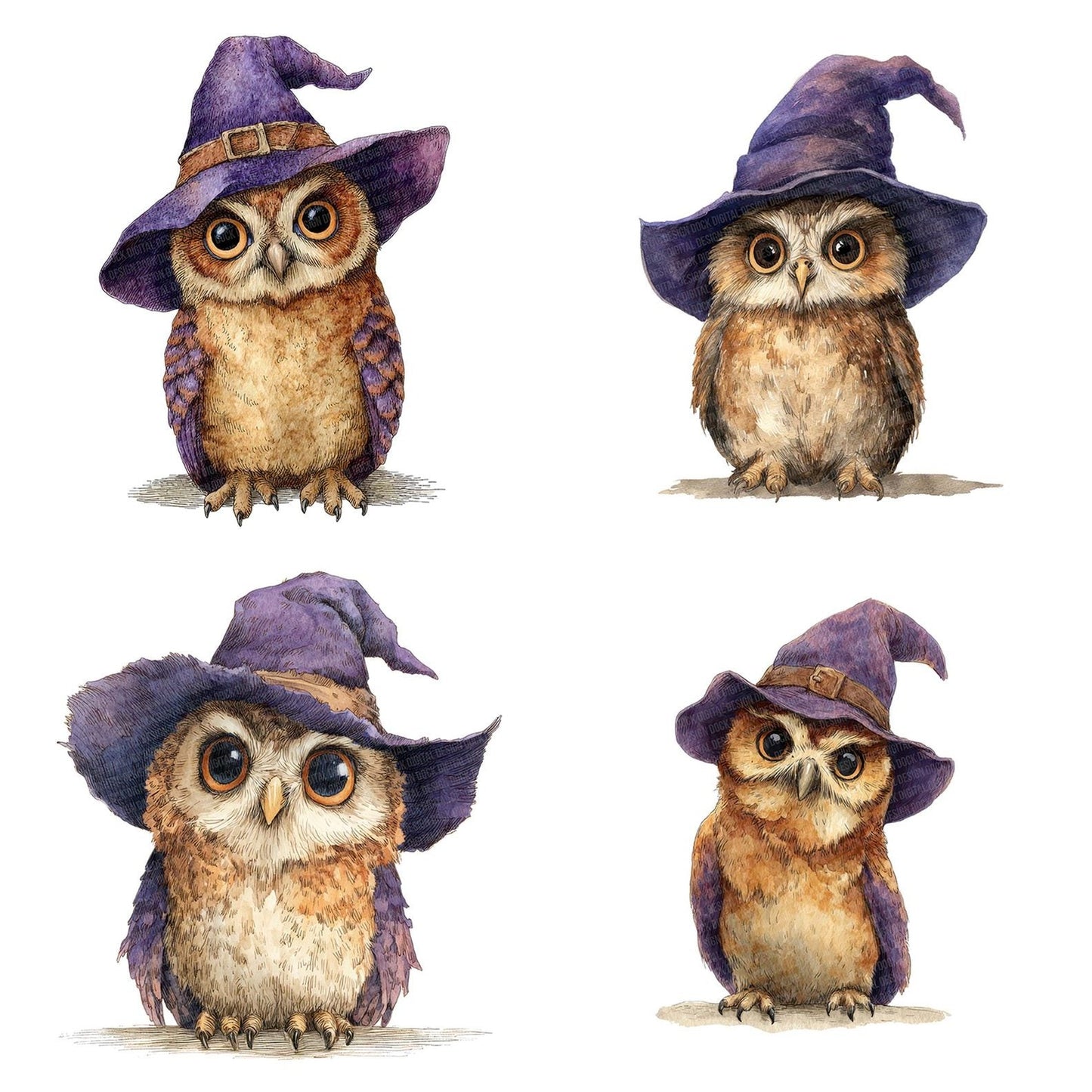 Halloween Watercolour Owl Witch Clipart Set (DDD005792)