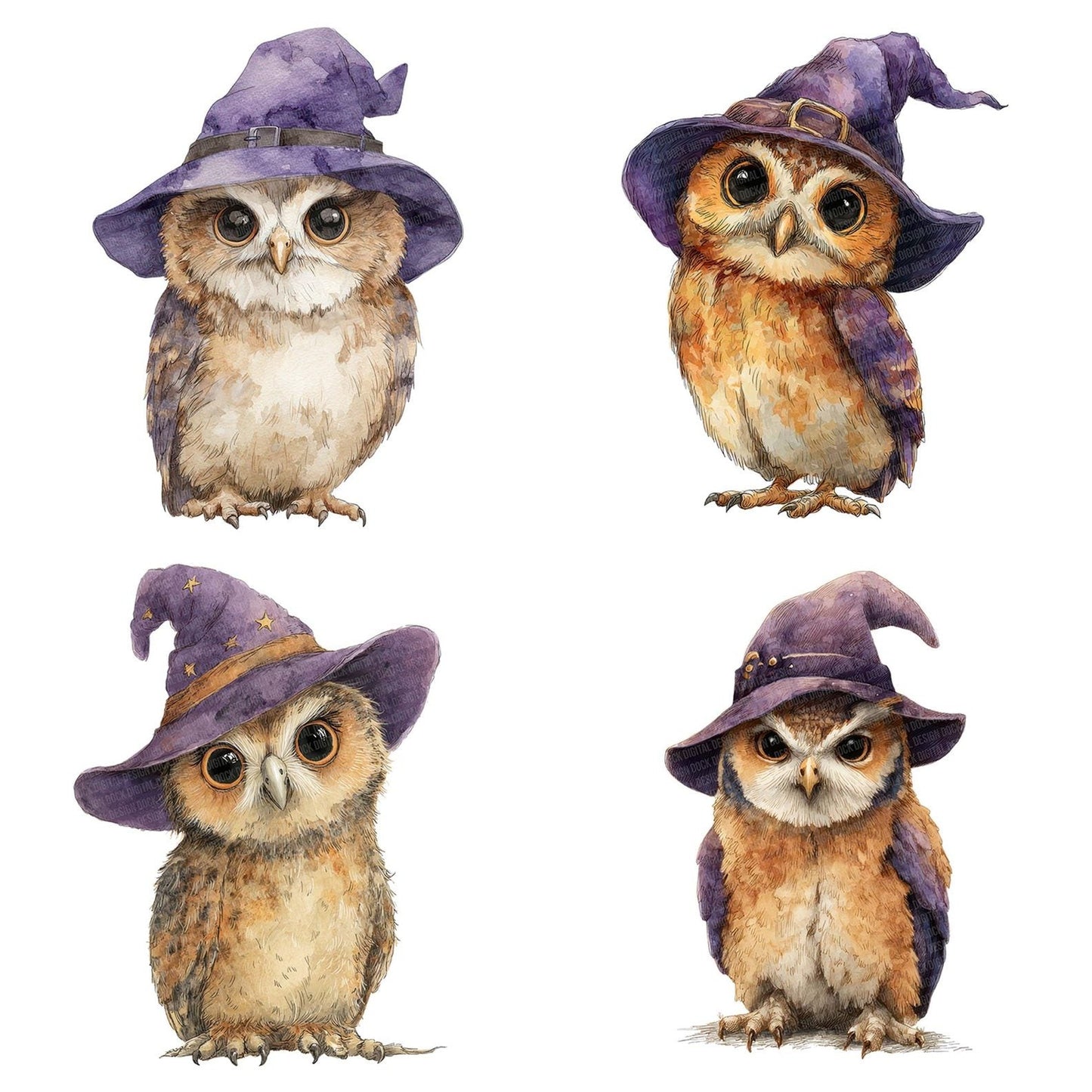 Halloween Watercolour Owl Witch Clipart Set (DDD005792)