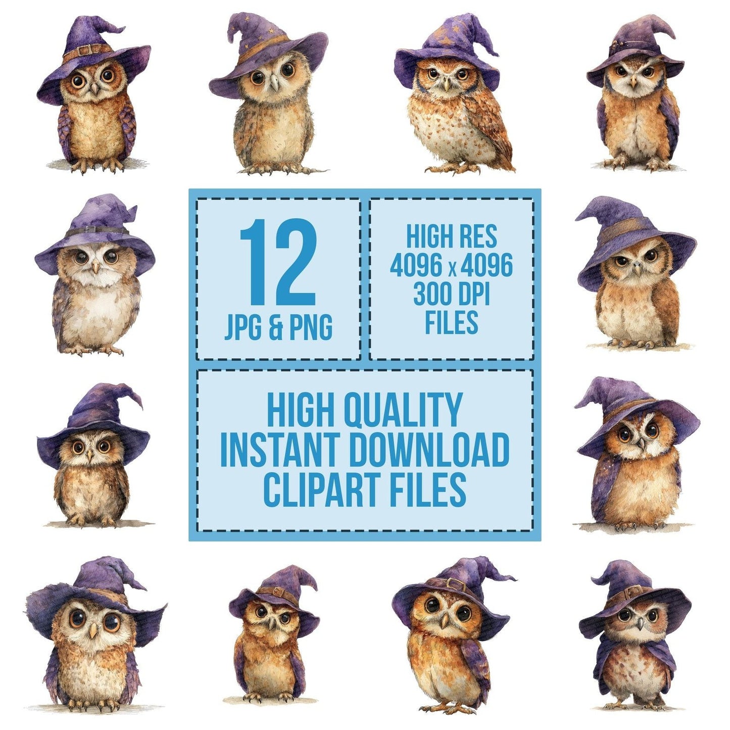 Halloween Watercolour Owl Witch Clipart Set (DDD005792)