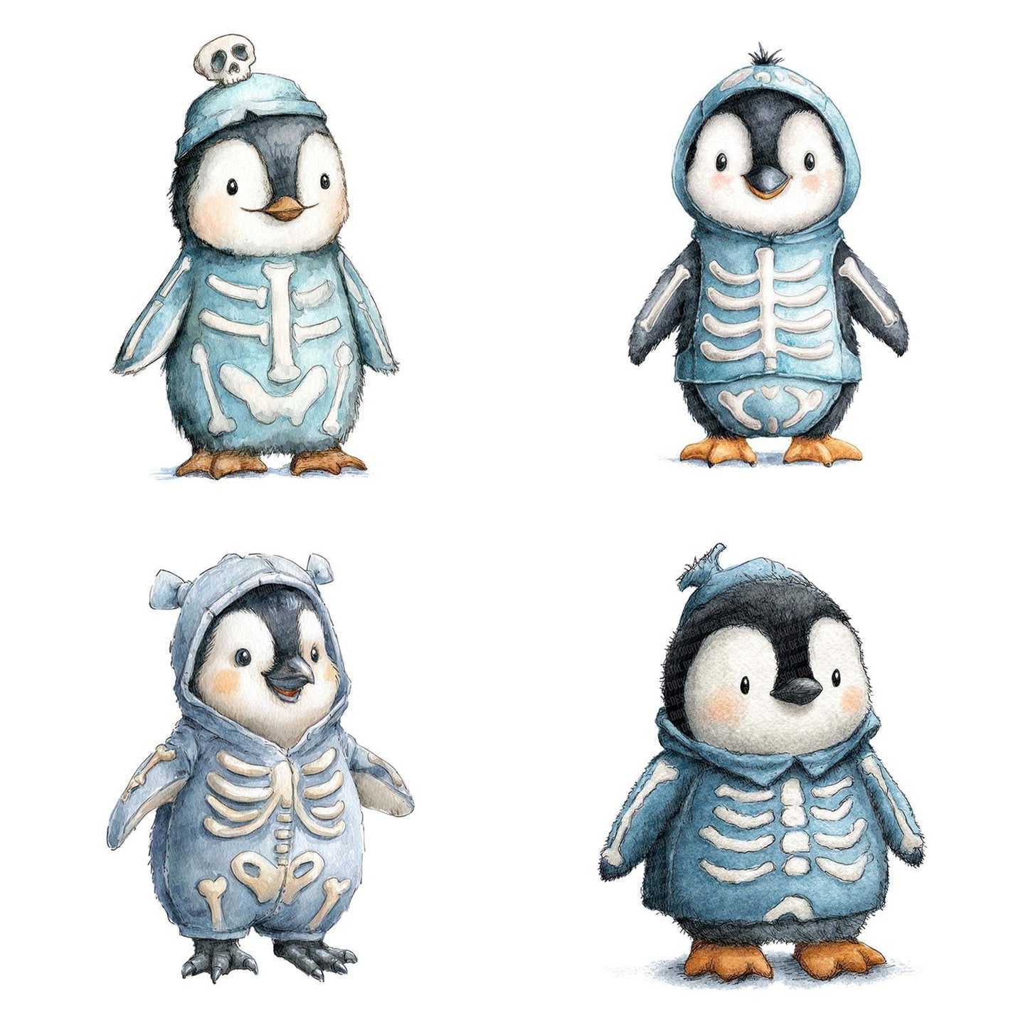 Halloween Watercolour Penguin Skeleton Clipart Set (DDD005793)