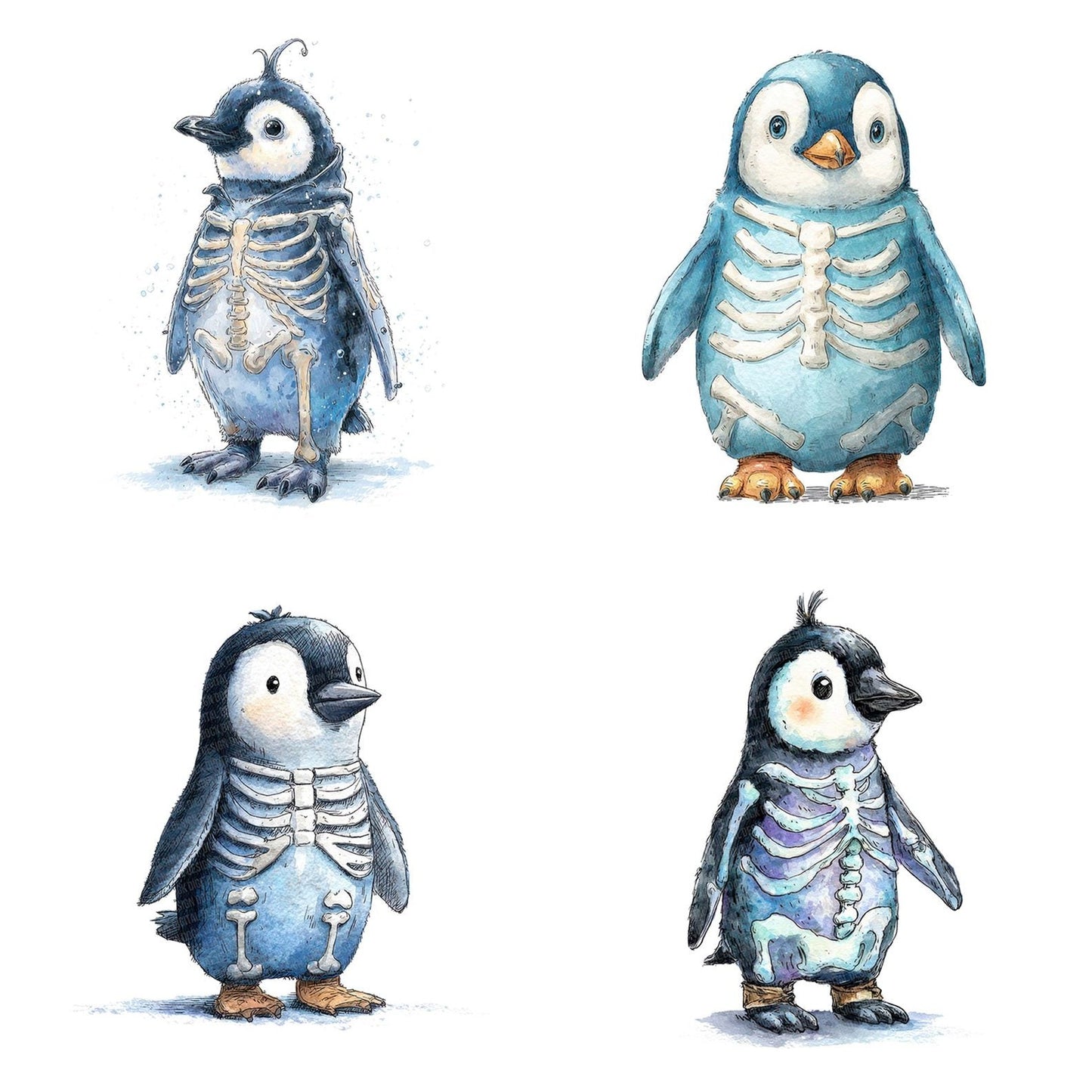 Halloween Watercolour Penguin Skeleton Clipart Set (DDD005793)