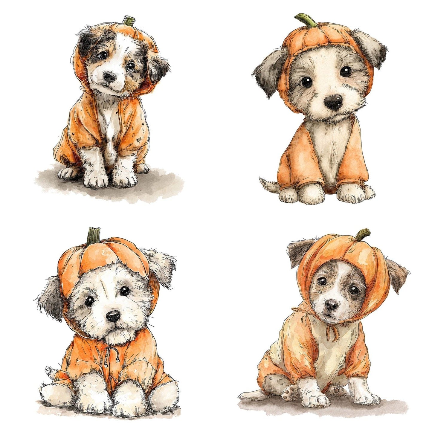 Halloween Watercolour Puppy Pumpkin Clipart Set (DDD005794)