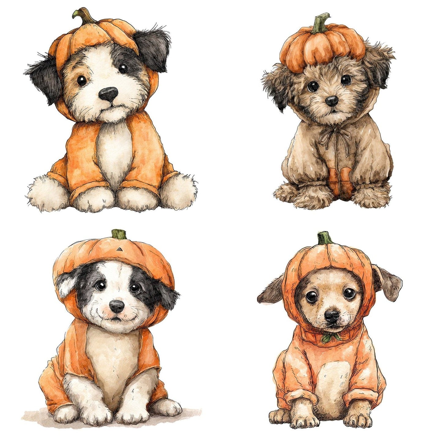 Halloween Watercolour Puppy Pumpkin Clipart Set (DDD005794)
