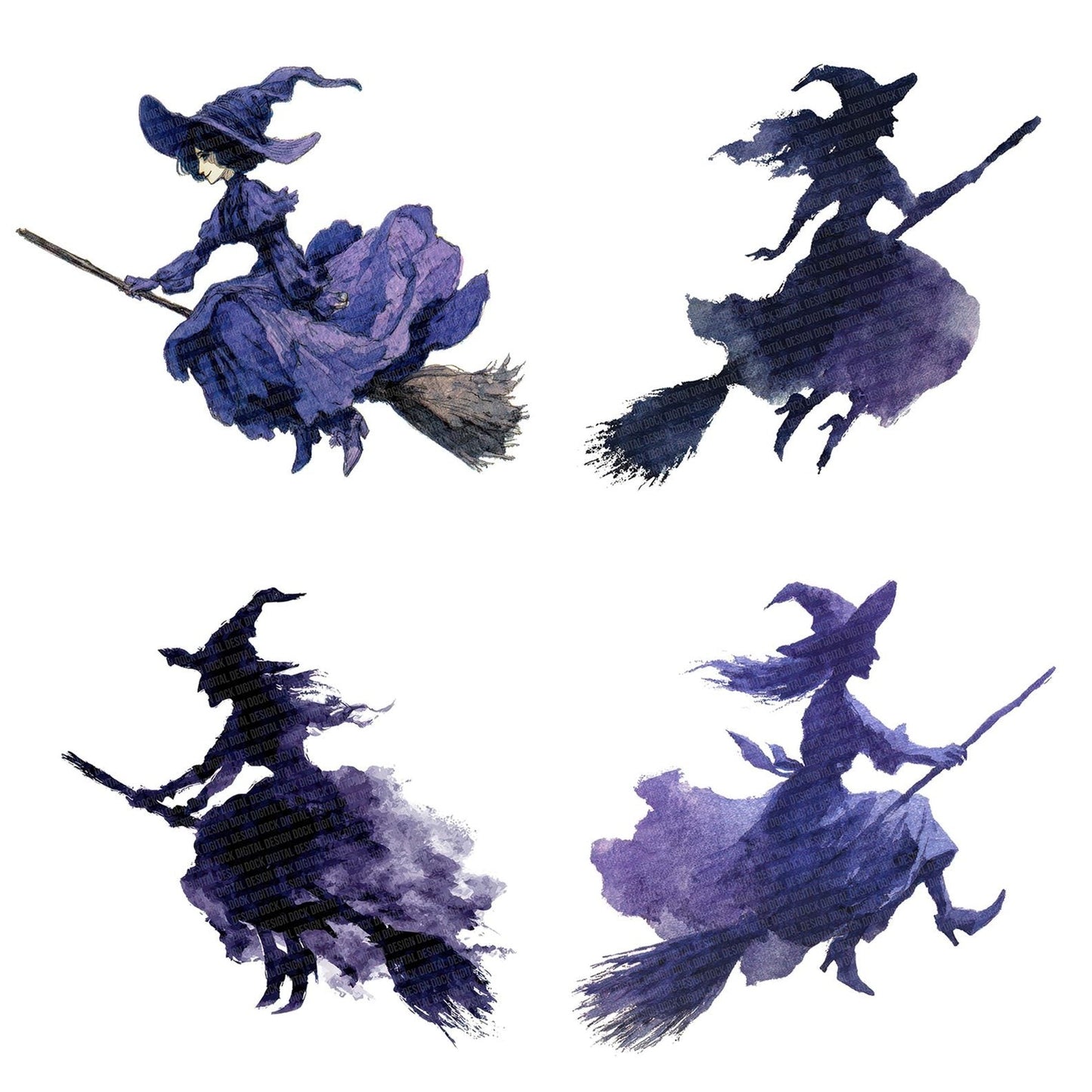 Halloween Watercolour Purple Witch Clipart Set (DDD005795)