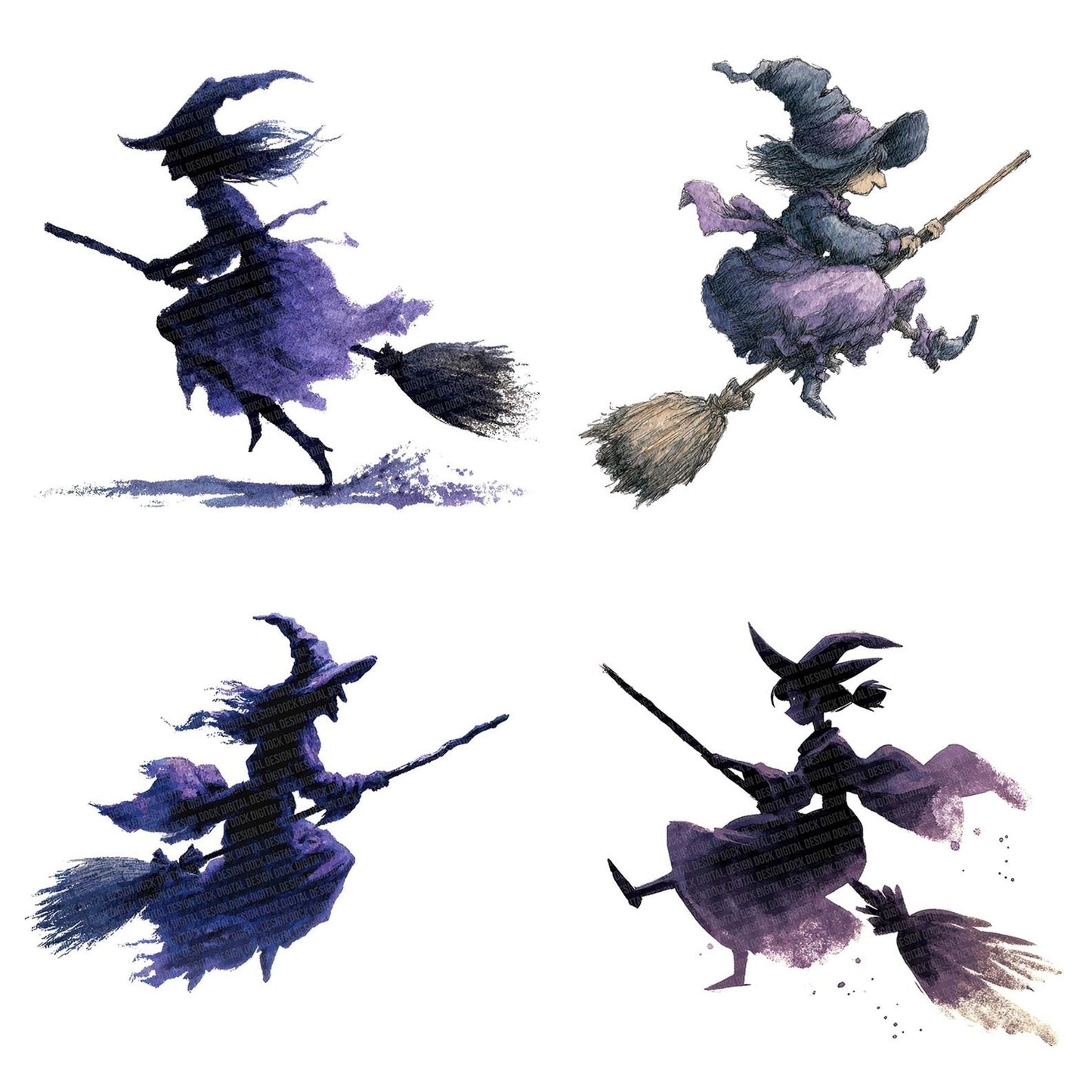 Halloween Watercolour Purple Witch Clipart Set (DDD005795)