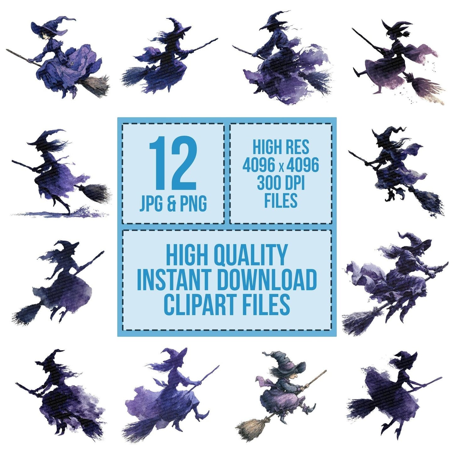 Halloween Watercolour Purple Witch Clipart Set (DDD005795)