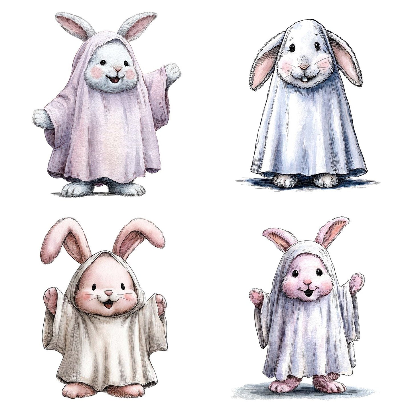Halloween Watercolour Rabbit Ghost Clipart Set (DDD005796)