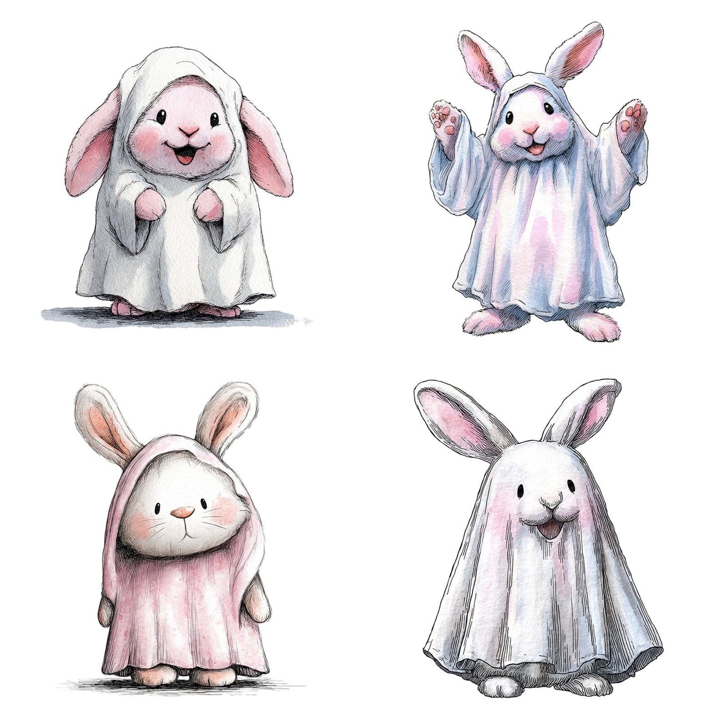 Halloween Watercolour Rabbit Ghost Clipart Set (DDD005796)