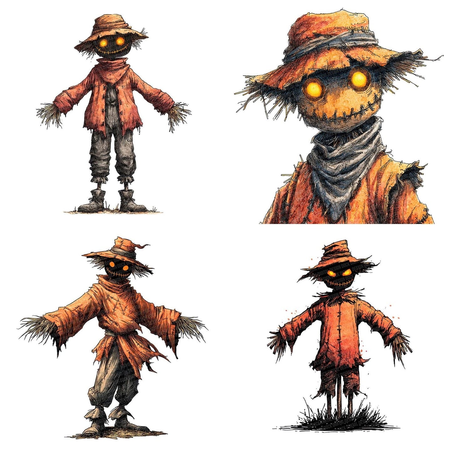 Halloween Watercolour Scarecrow Clipart Set (DDD005797)