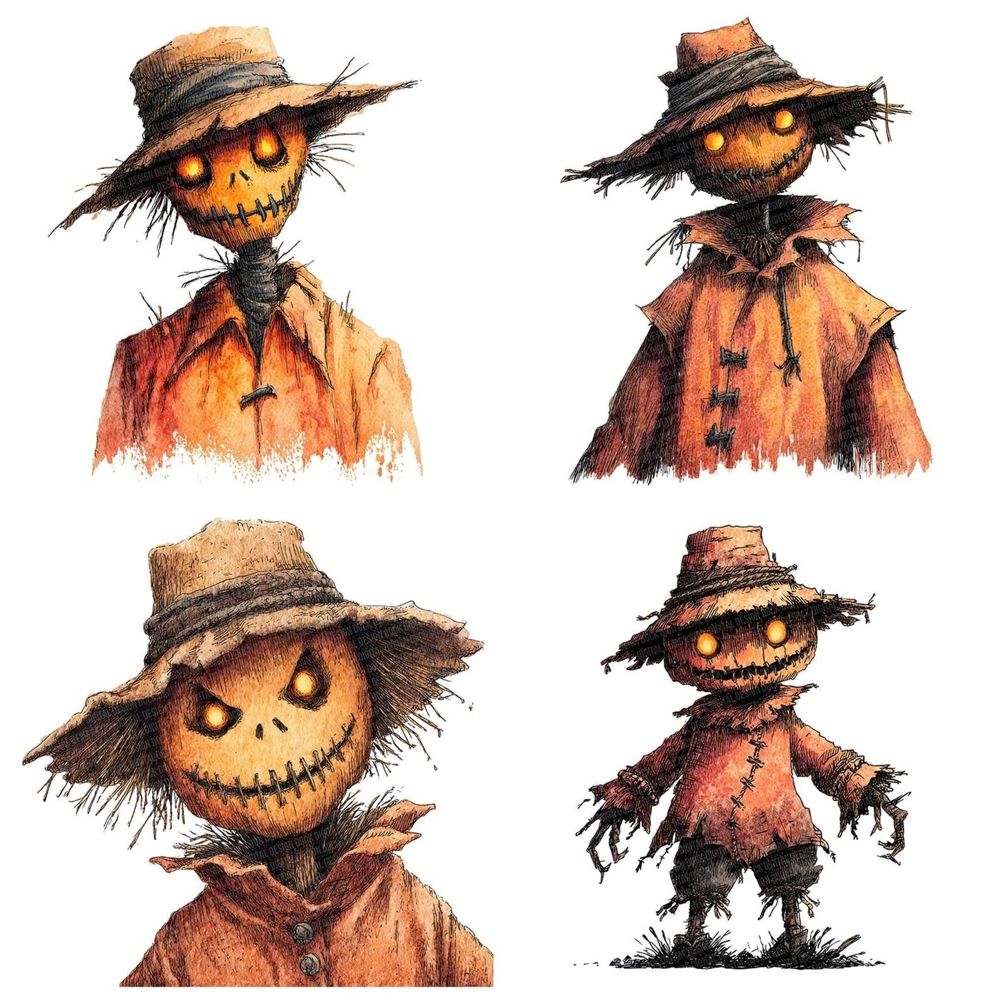 Halloween Watercolour Scarecrow Clipart Set (DDD005797)