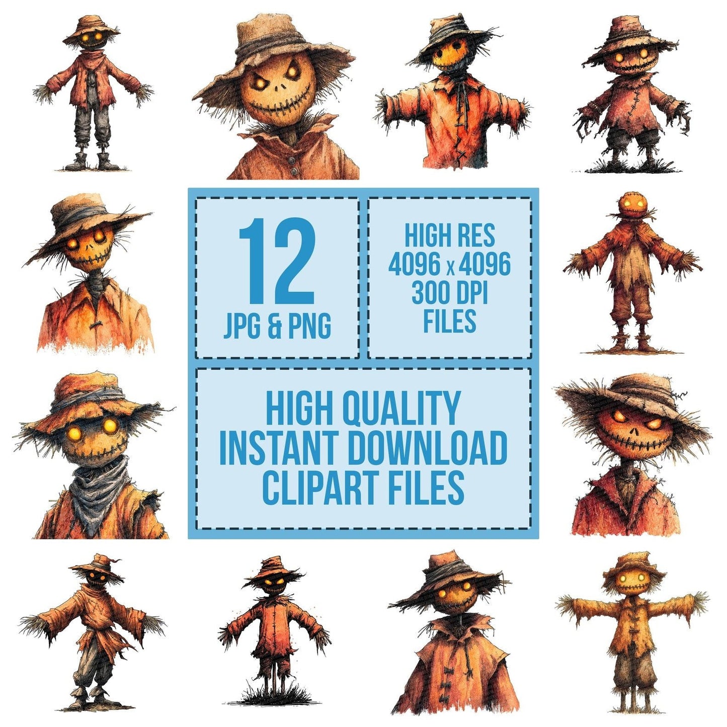 Halloween Watercolour Scarecrow Clipart Set (DDD005797)