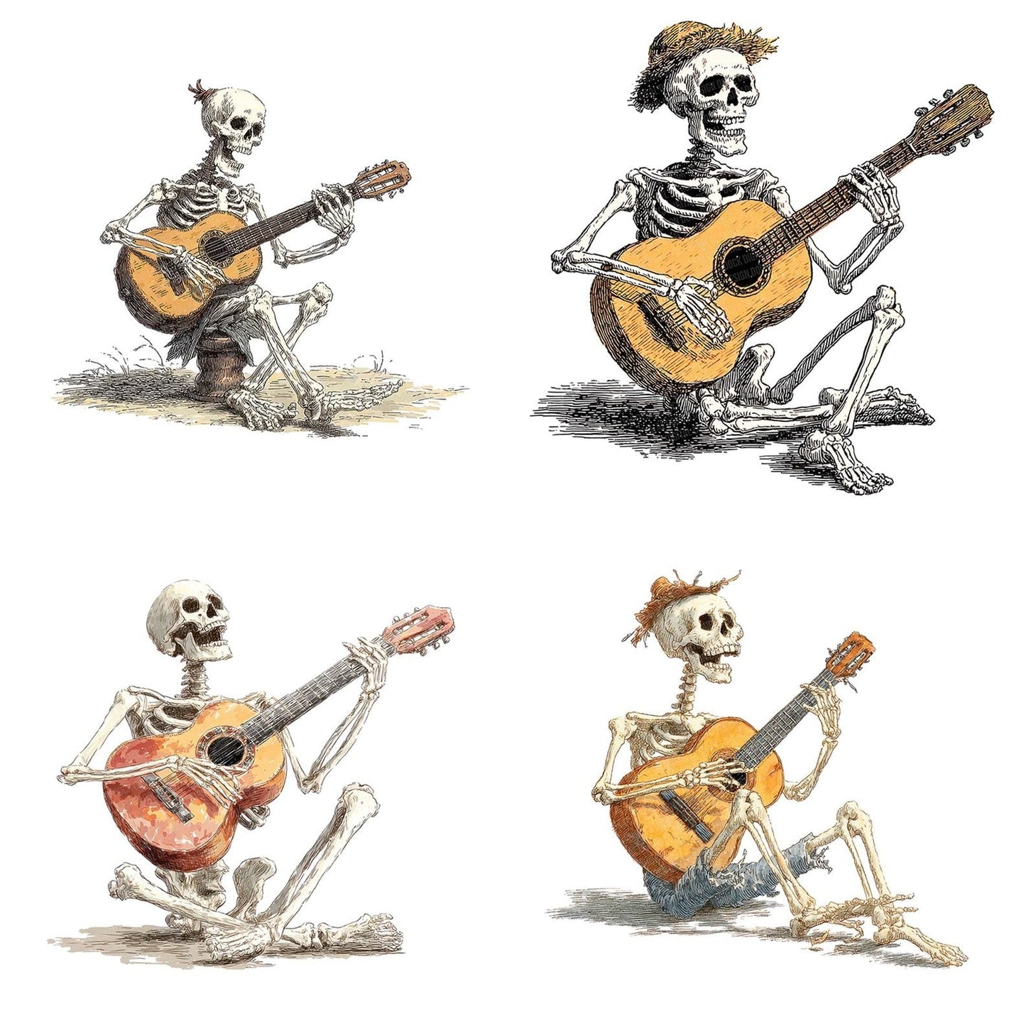Halloween Watercolour Skeleton Guitar Clipart Set (DDD005798)