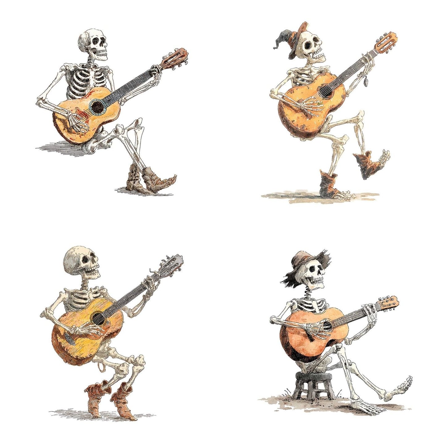 Halloween Watercolour Skeleton Guitar Clipart Set (DDD005798)