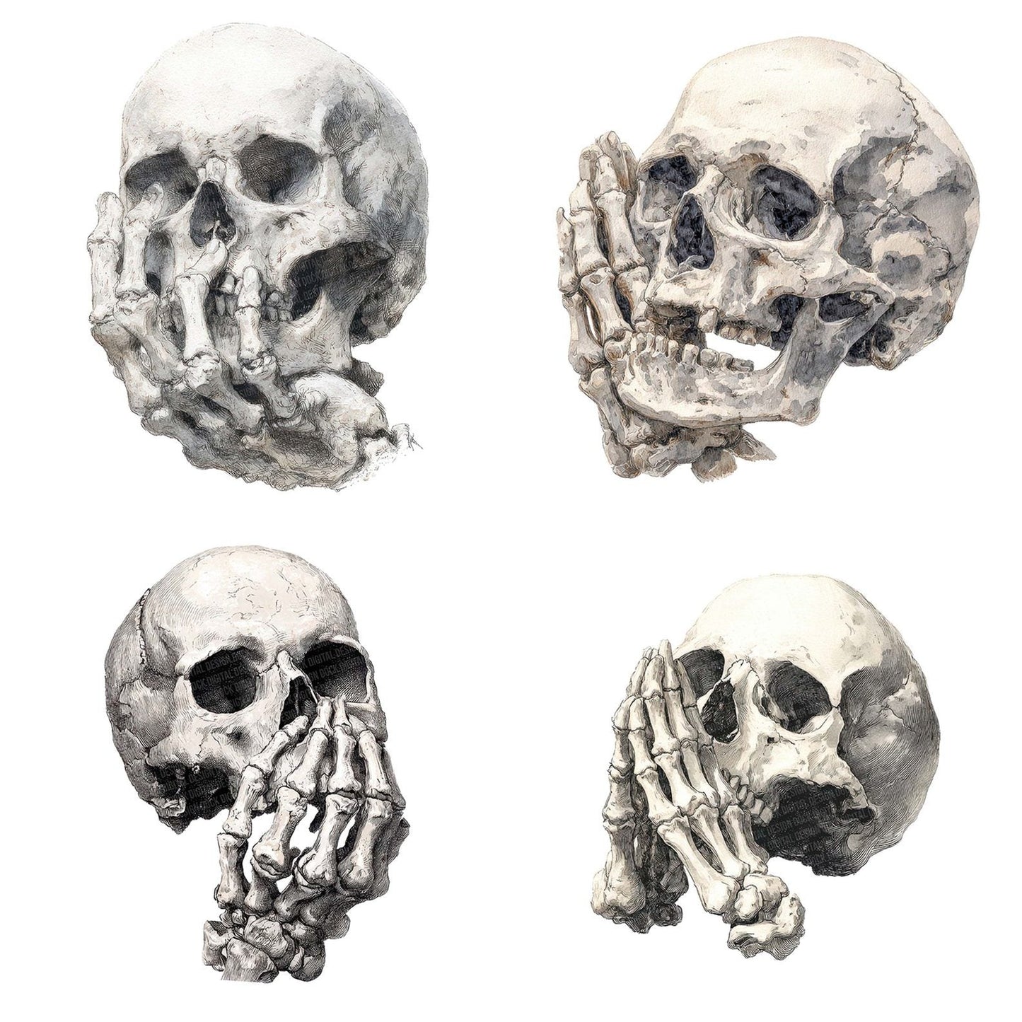 Halloween Watercolour Skull Hand Clipart Set (DDD005799)