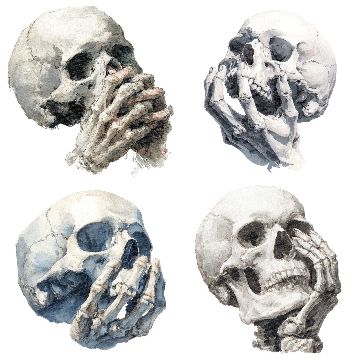 Halloween Watercolour Skull Hand Clipart Set (DDD005799)