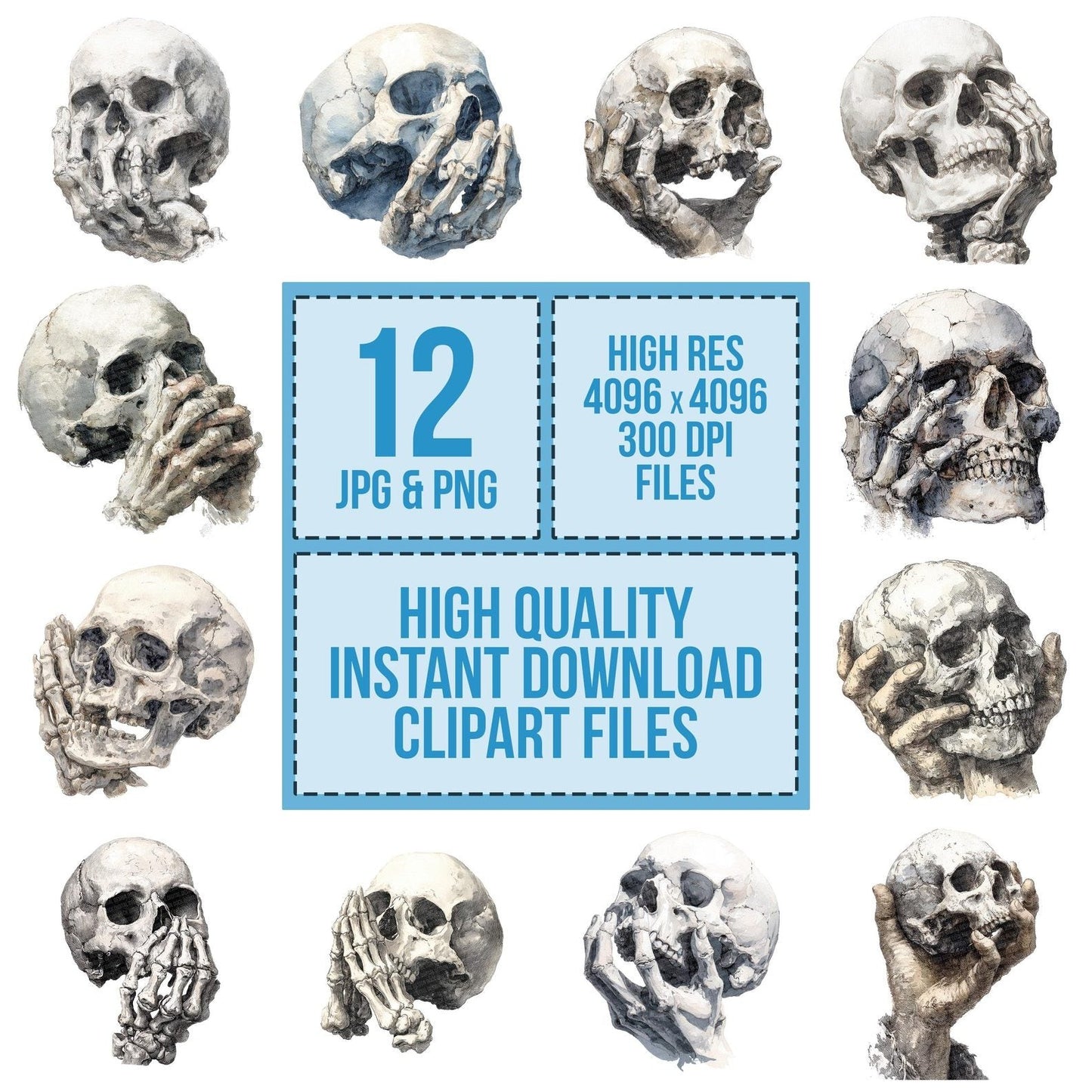 Halloween Watercolour Skull Hand Clipart Set (DDD005799)