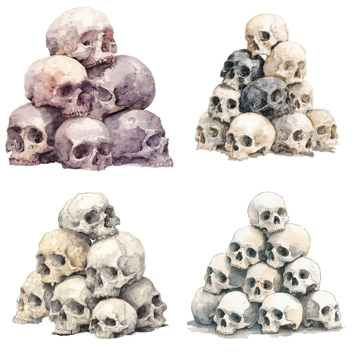 Halloween Watercolour Skull Pile Clipart Set (DDD005800)