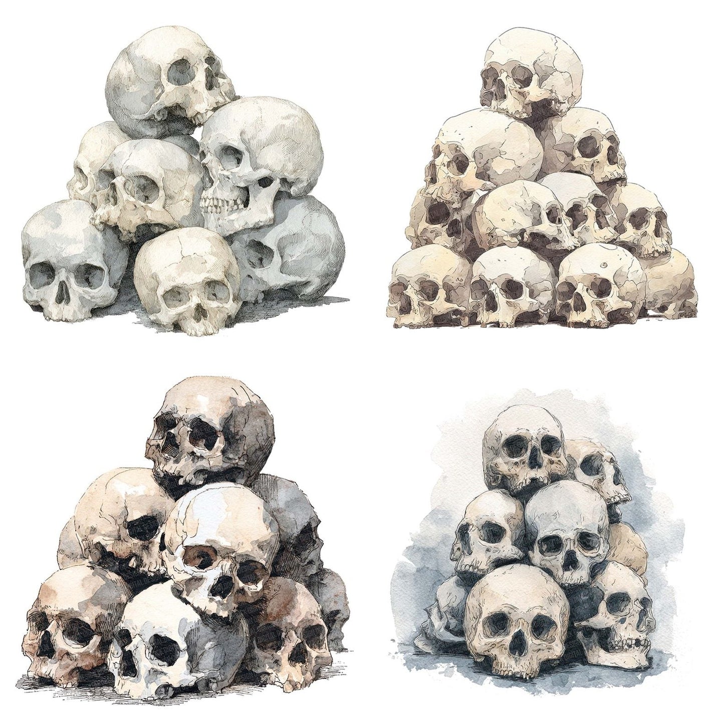 Halloween Watercolour Skull Pile Clipart Set (DDD005800)