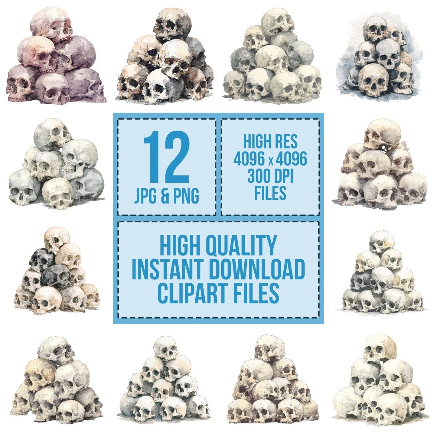 Halloween Watercolour Skull Pile Clipart Set (DDD005800)