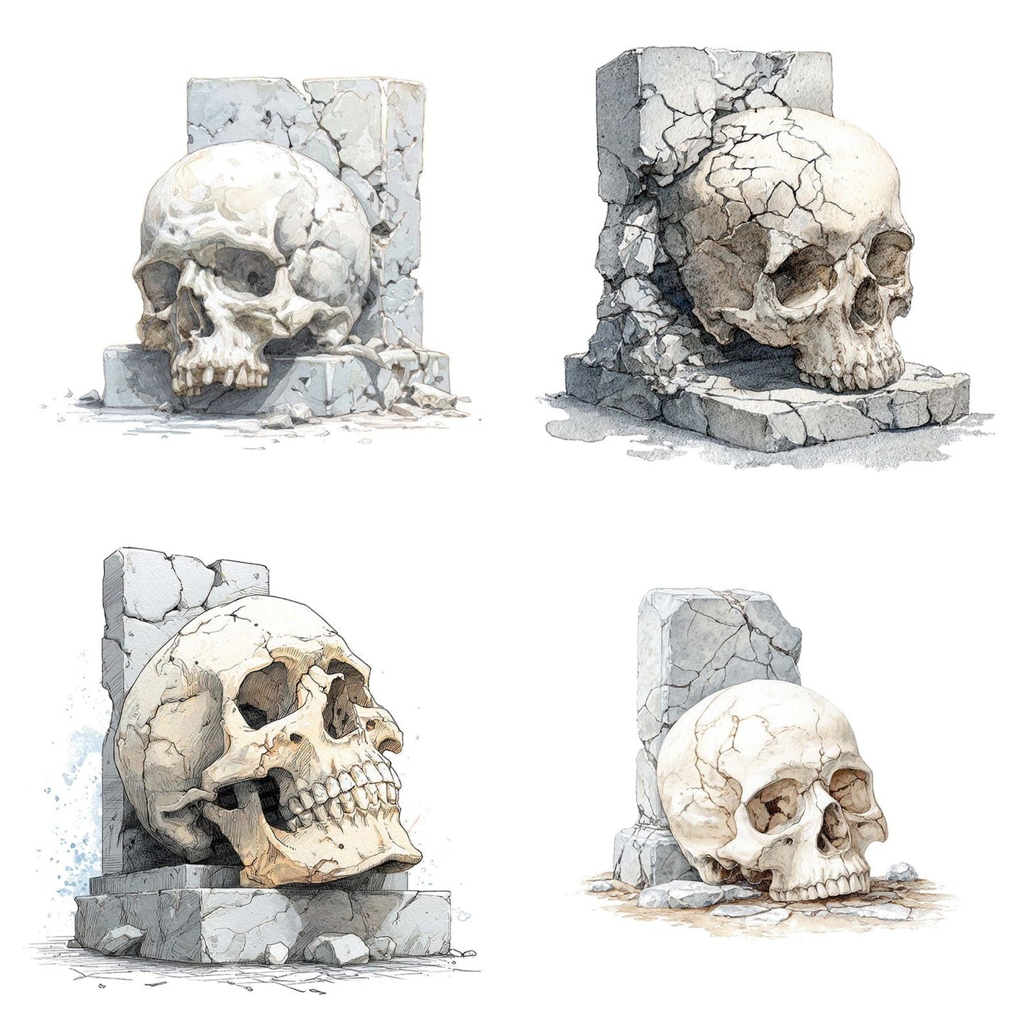 Halloween Watercolour Skull Tombstone Clipart Set (DDD005801)