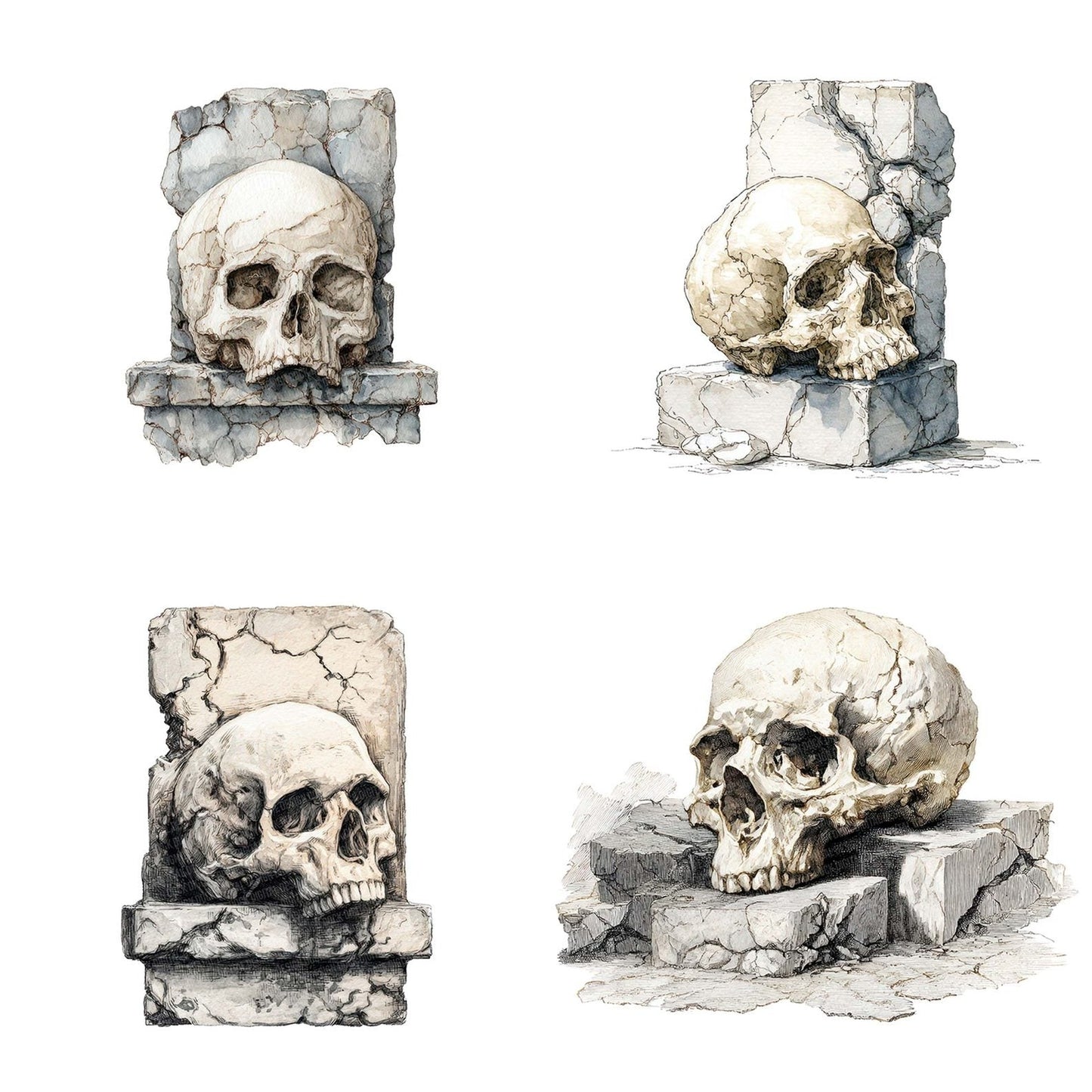 Halloween Watercolour Skull Tombstone Clipart Set (DDD005801)