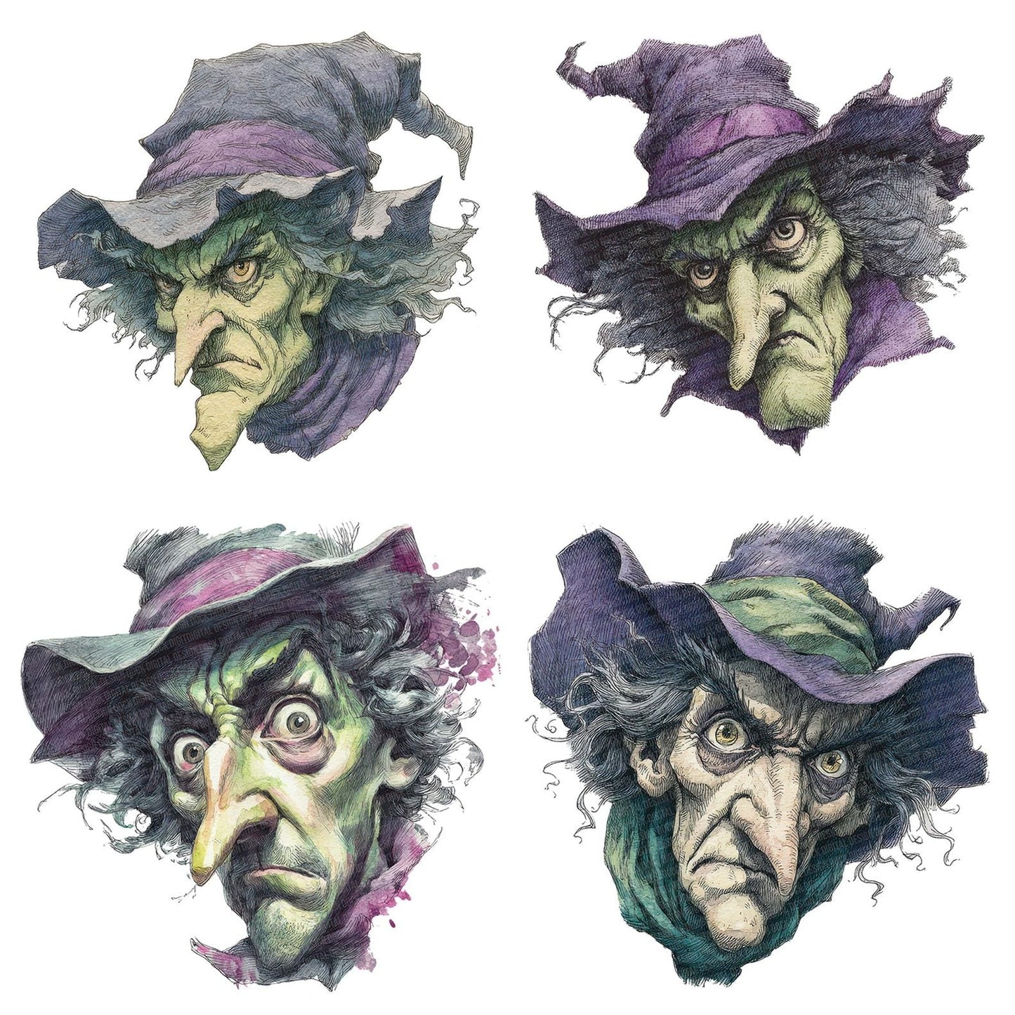 Halloween Watercolour Witch Portrait Clipart Set (DDD005804)