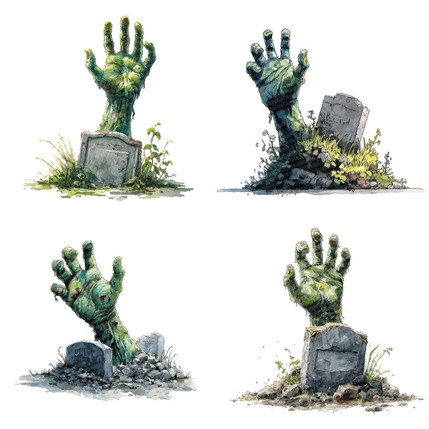 Halloween Watercolour Zombie Hand Clipart Set (DDD005805)