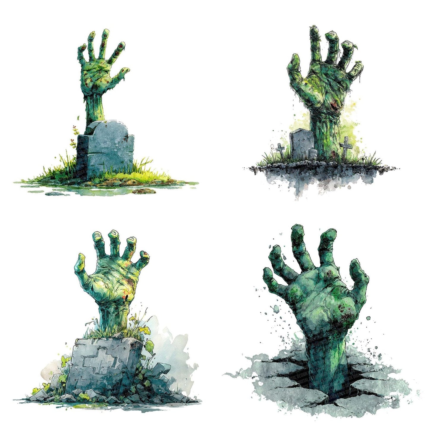 Halloween Watercolour Zombie Hand Clipart Set (DDD005805)