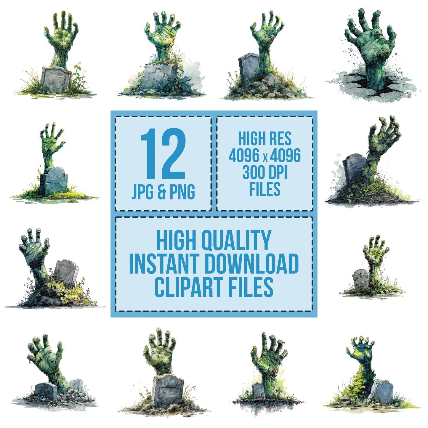 Halloween Watercolour Zombie Hand Clipart Set (DDD005805)