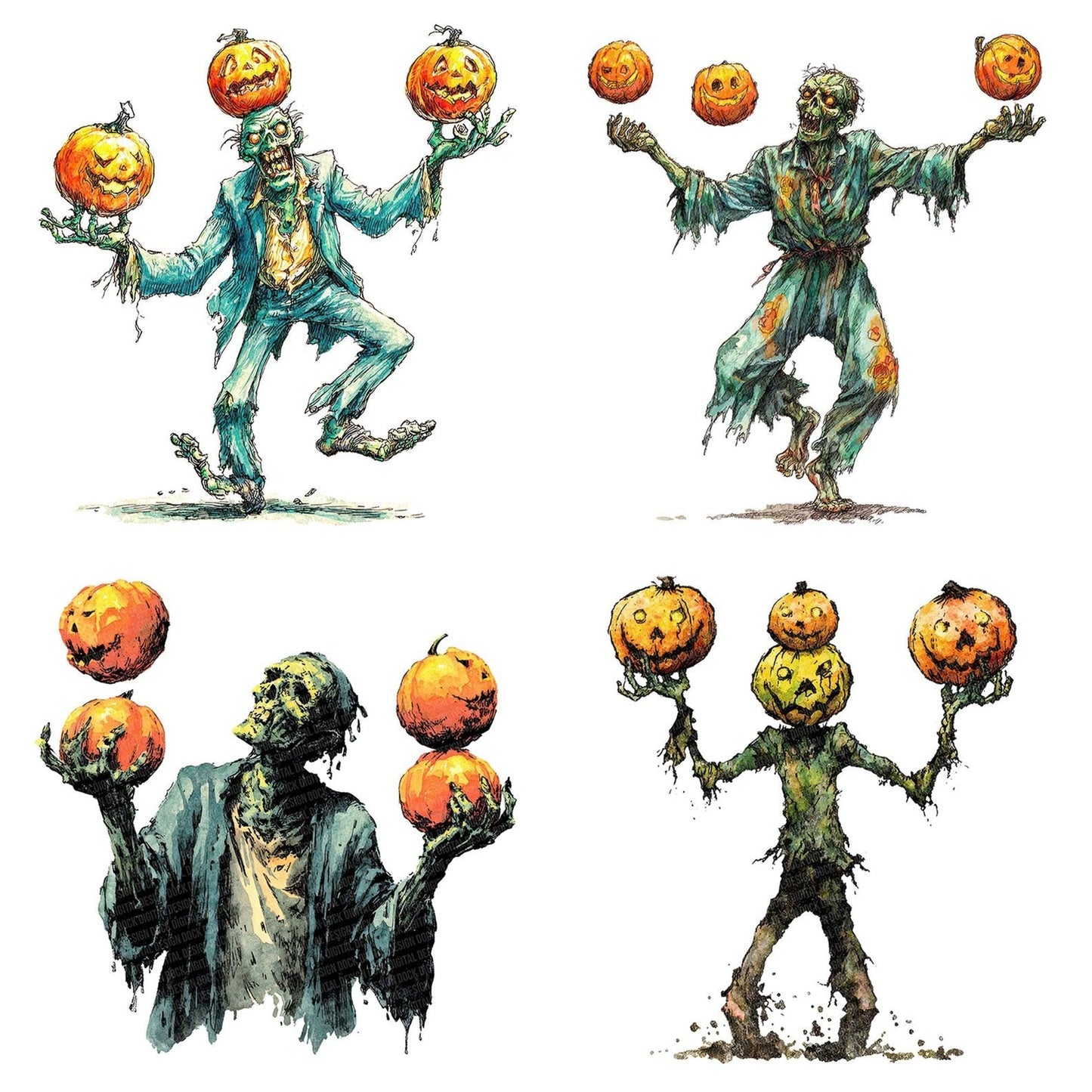 Halloween Watercolour Zombie Juggler Clipart Set (DDD005806)