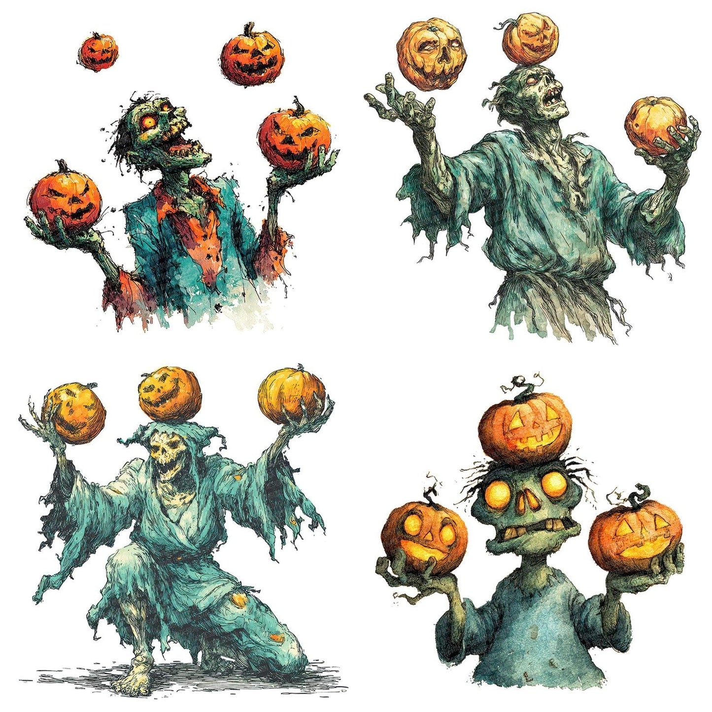 Halloween Watercolour Zombie Juggler Clipart Set (DDD005806)