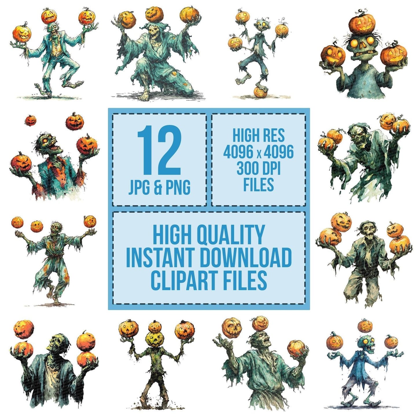Halloween Watercolour Zombie Juggler Clipart Set (DDD005806)