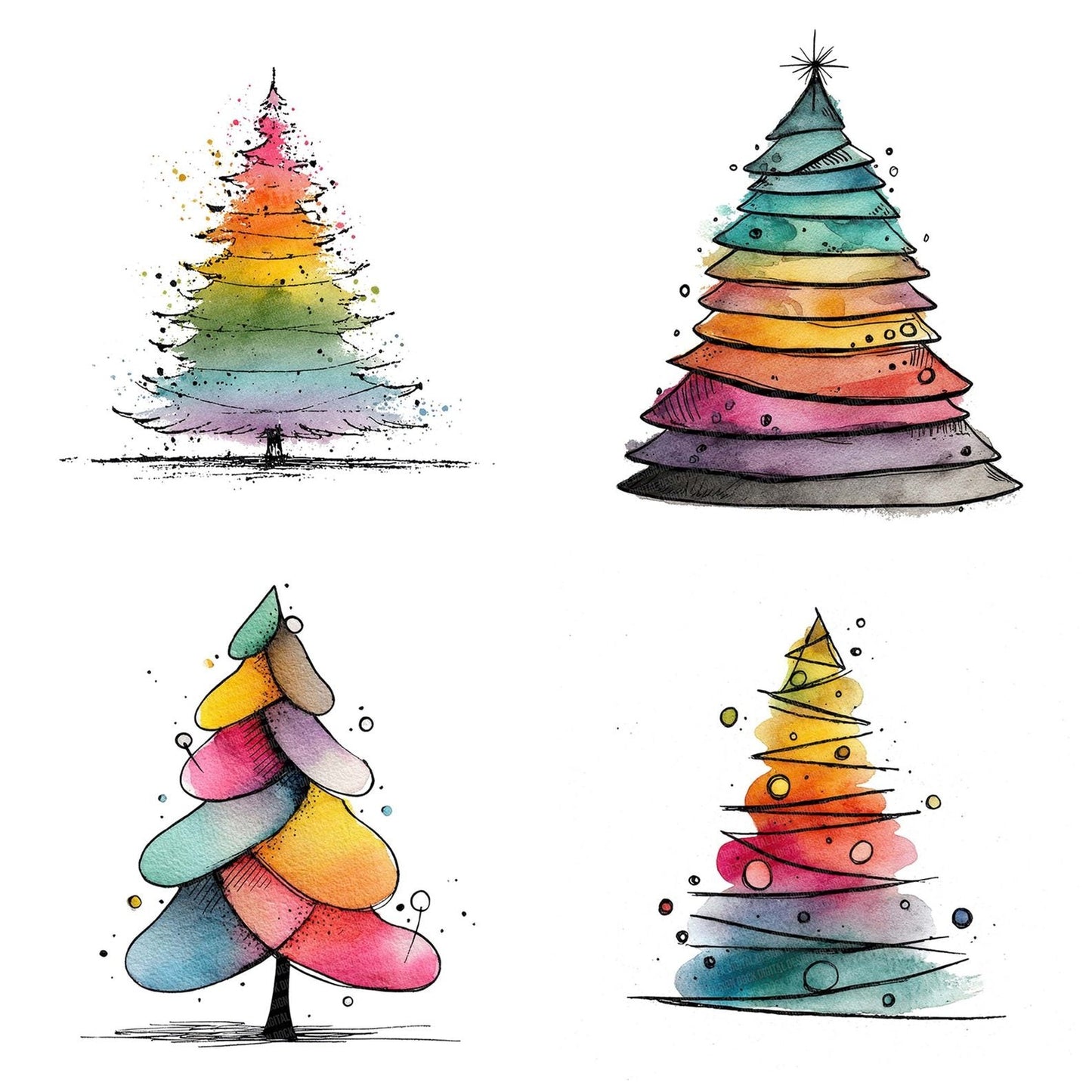 Hand Drawn Rainbow Christmas Tree Clipart Set (DDD005808)