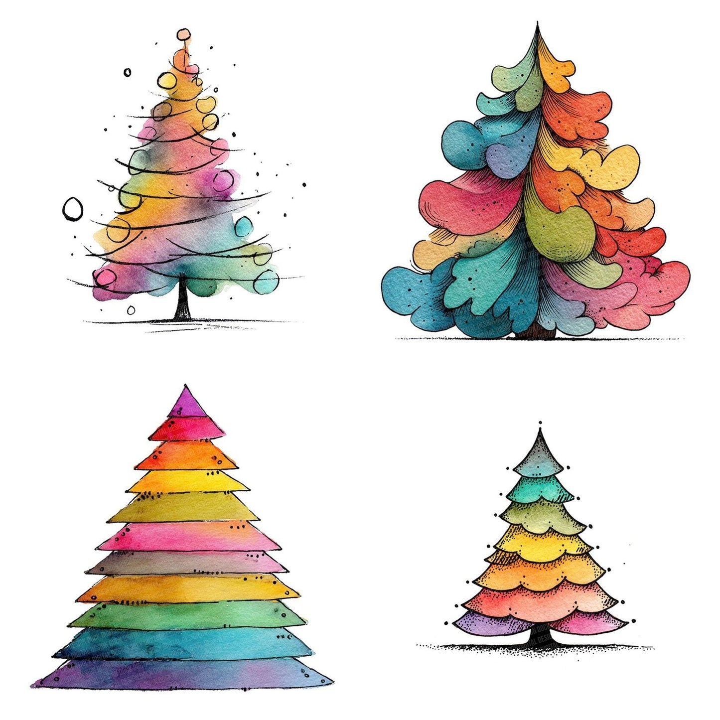 Hand Drawn Rainbow Christmas Tree Clipart Set (DDD005808)