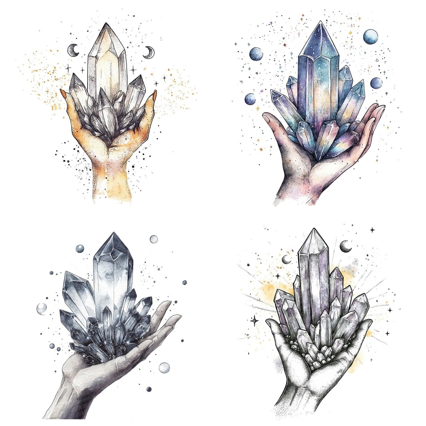 Hand Holding Crystals Clipart Set (DDD005809)