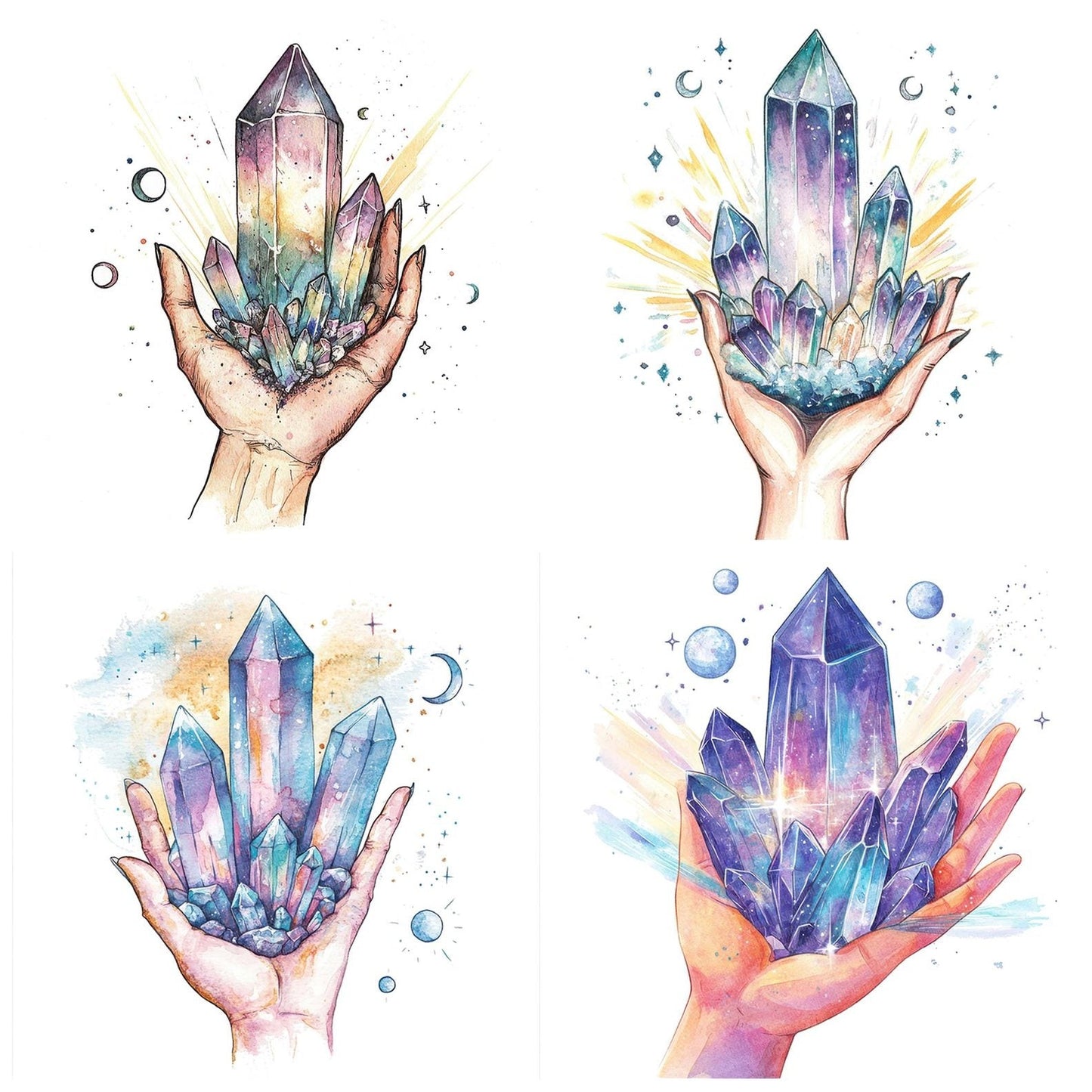 Hand Holding Crystals Clipart Set (DDD005809)