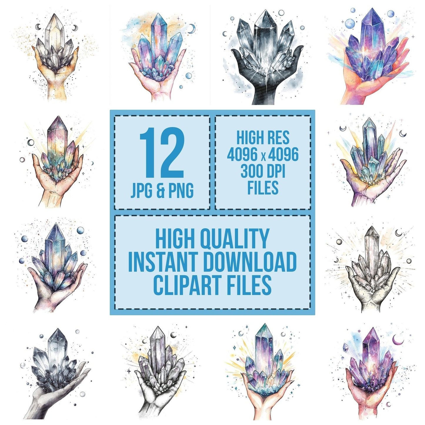 Hand Holding Crystals Clipart Set (DDD005809)