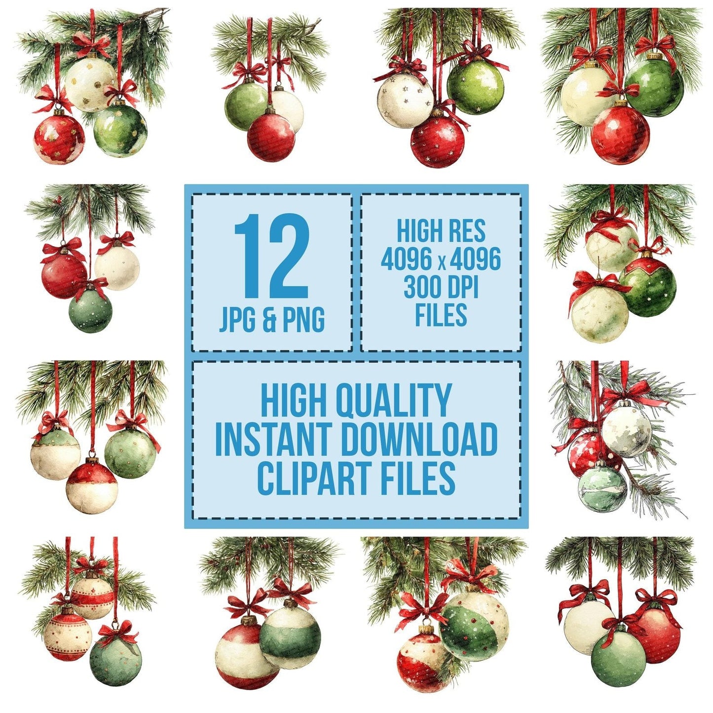 Hanging Christmas Baubles Clipart Set (DDD005811)