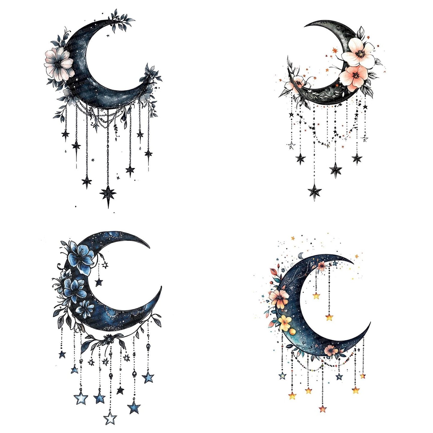 Hanging Crescent Moon with Stars Clipart Set (DDD005812)