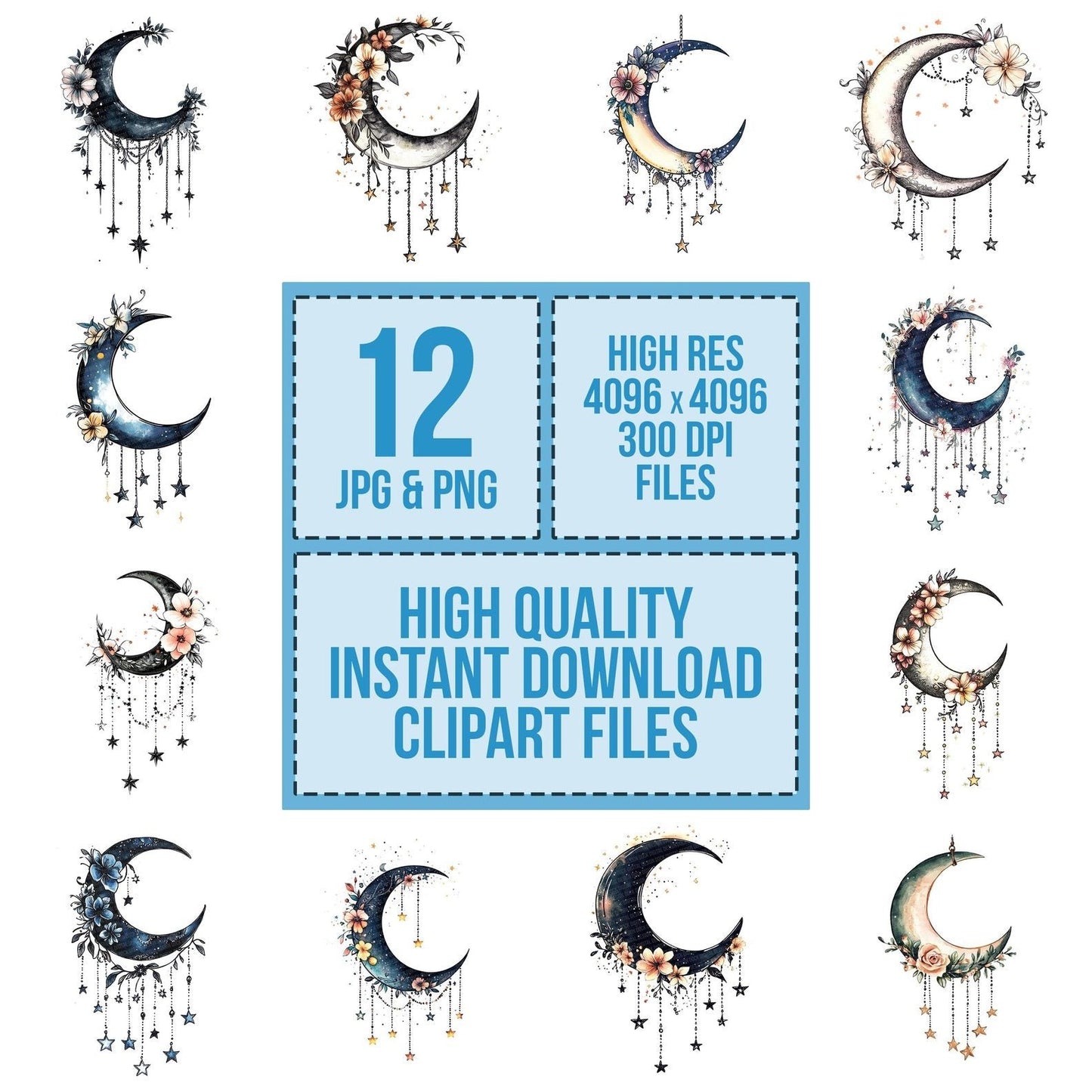 Hanging Crescent Moon with Stars Clipart Set (DDD005812)
