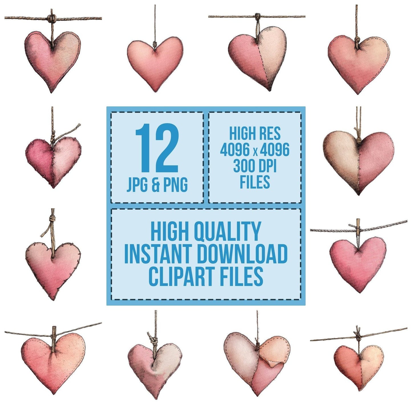 Hanging Fabric Heart Clipart Set (DDD005813)