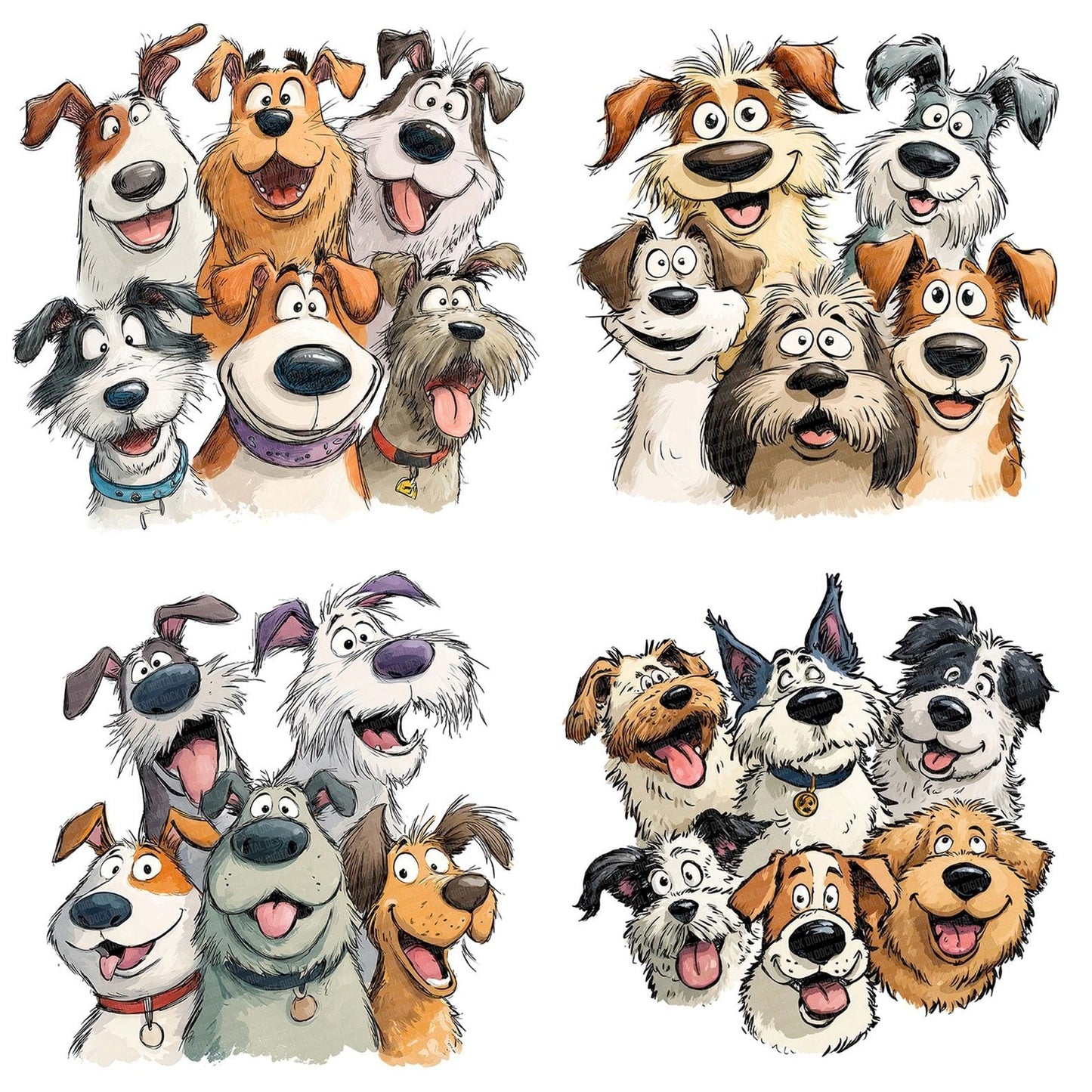 Happy Cartoon Dogs Illustration Clipart Set (DDD005815)