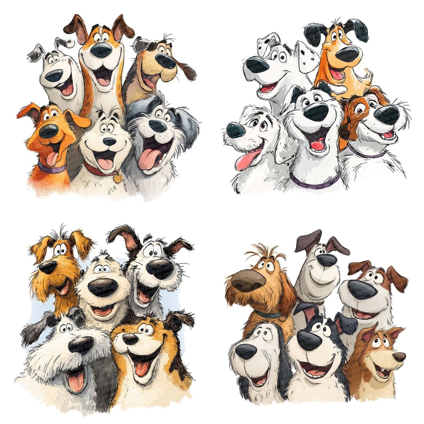 Happy Cartoon Dogs Illustration Clipart Set (DDD005815)
