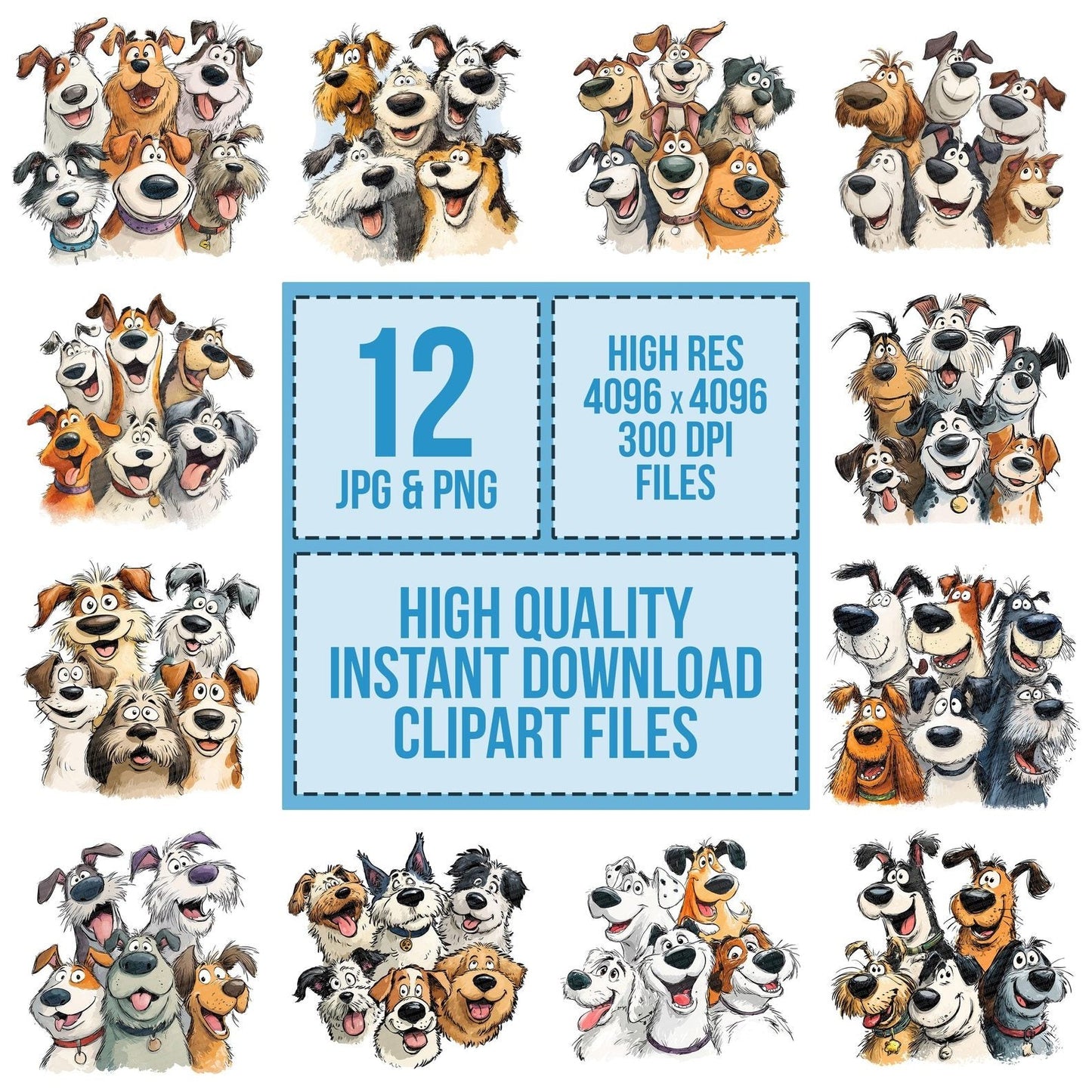 Happy Cartoon Dogs Illustration Clipart Set (DDD005815)