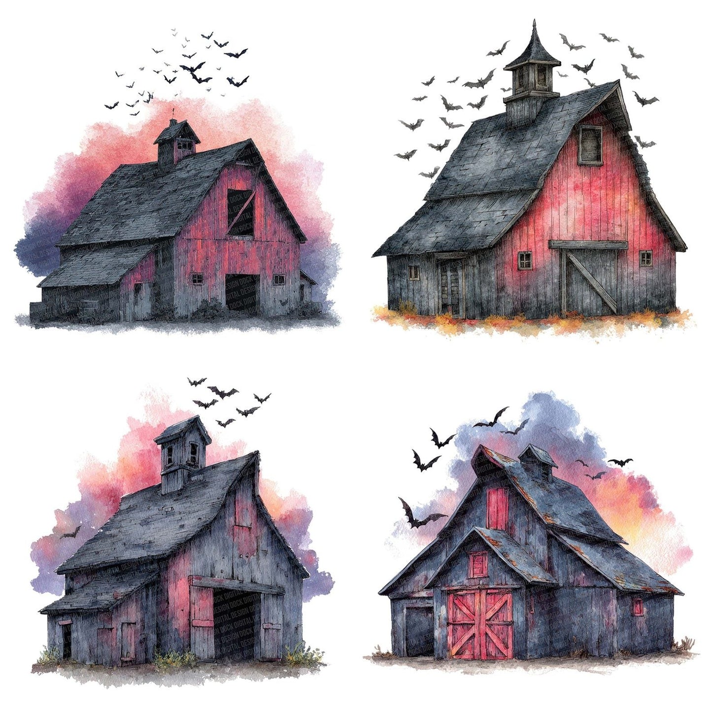 Haunted Bat Barn Clipart Set (DDD005818)