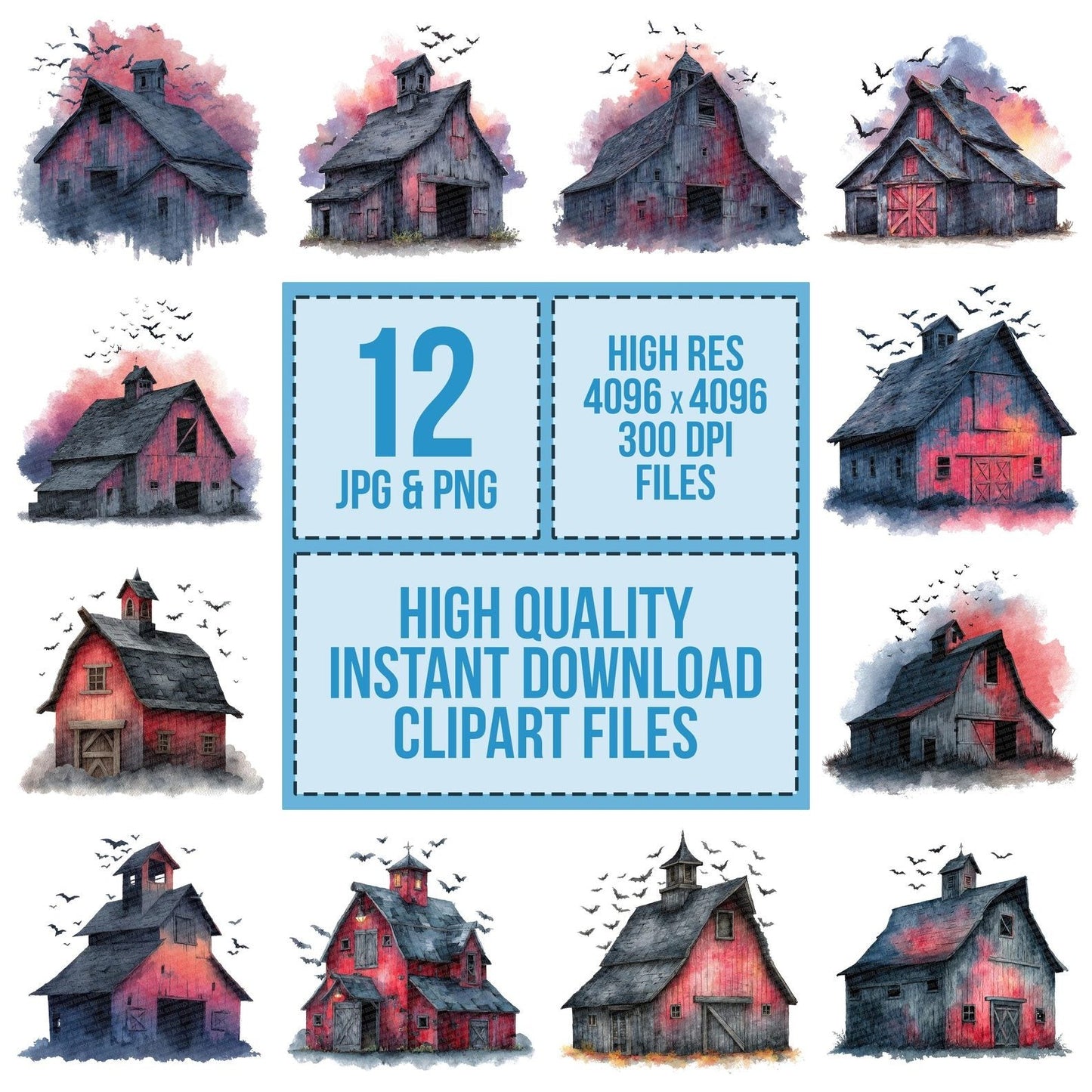 Haunted Bat Barn Clipart Set (DDD005818)